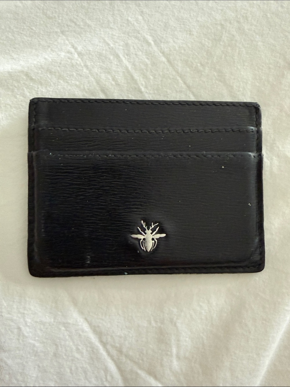 Gucci Black Leather Card Holder with Silver Stag Motif